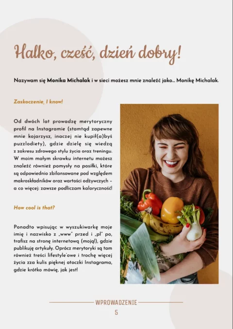 Monika Michalak trzymająca w rękach warzywa, wprowadzenie do e-booka Puzzlodieta - naucz się jeść intuicyjnie.